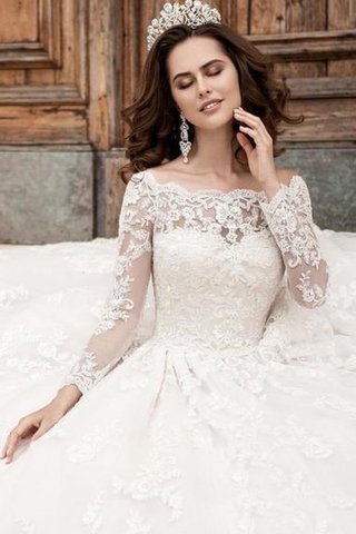 Robe de mariée modeste romantique jusqu'au sol avec fleurs avec perle - Photo 2