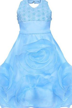 Abito da Cerimonia Bambini con Fiore Senza Maniche A Terra con Fiocco in Organza con Applique - Foto 1