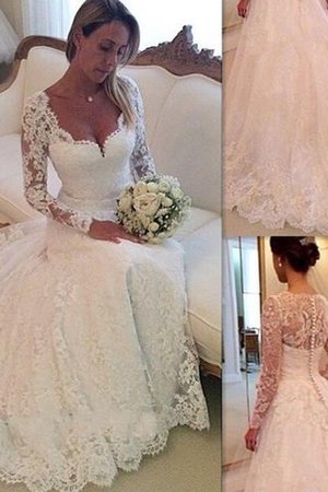 Robe de mariée naturel elégant avec manche longue textile en tulle de col en v - Photo 1