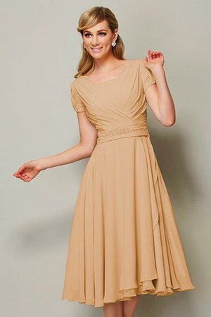 Robe demoiselle d'honneur courte naturel en forme de lotus col en bateau - Photo 11