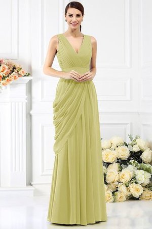 A-Linie Chiffon Plissiertes V-Ausschnitt Bodenlanges Brautjungfernkleid - Bild 9