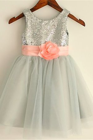 Robe de cortège enfant en tulle en tissu pailleté manche nulle avec fleurs a-ligne - Photo 6