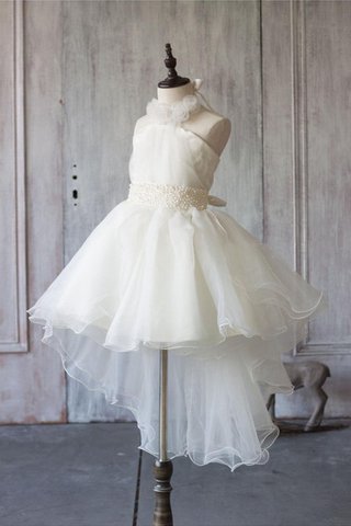 Abito da Cerimonia Bambini Senza Maniche con Nastro Corto in Organza A-Line con Perline - Foto 2