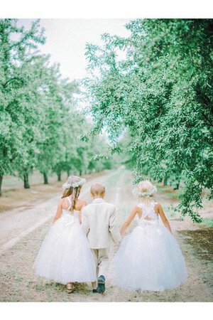 Robe de cortège enfant jusqu'au sol en tulle avec fleurs entrecroisé de princesse - Photo 4