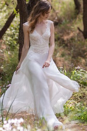 Abito da Sposa in pizzo A Terra con Perline Tubino Profondo V-scollo A-Line - Foto 3