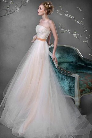 Robe de mariée textile en tulle jusqu'au sol de traîne moyenne a-ligne - Photo 4