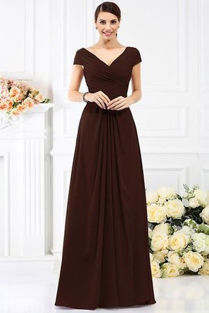 Chiffon Prinzessin Bodenlanges Brautjungfernkleid mit Kurzen Ärmeln mit Drapierung - Bild 7