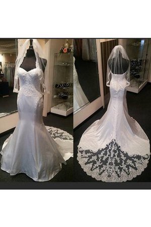 Robe de mariée avec sans manches de sirène de col en cœur en taffetas avec lacets - Photo 1