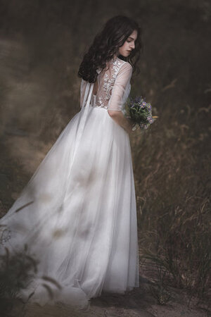 Robe de mariée a-ligne avec nœud voyant en satin vintage - Photo 4