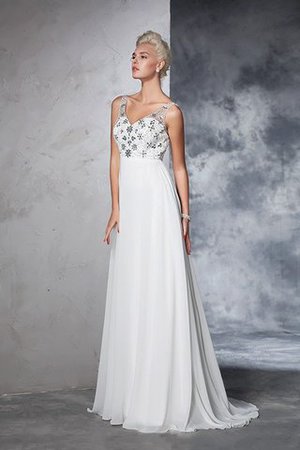 Robe de mariée luxueux avec sans manches v encolure de traîne courte en chiffon - Photo 5