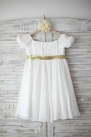 Robe de cortège enfant ligne a en chiffon avec perle de col bateau avec fleurs - Photo 1