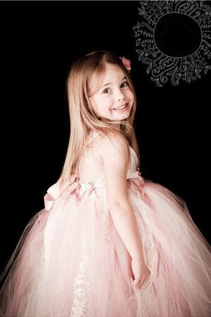 Abito da Cerimonia Bambini radiosa con Increspature con Perline in Tulle con Fiocco con Fiore - Foto 3