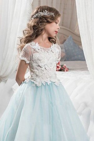 Prinzessin Schaufel-Ausschnitt A-Linie Blumenmädchenkleid mit Kurzen Ärmeln mit Bordüre - Bild 3