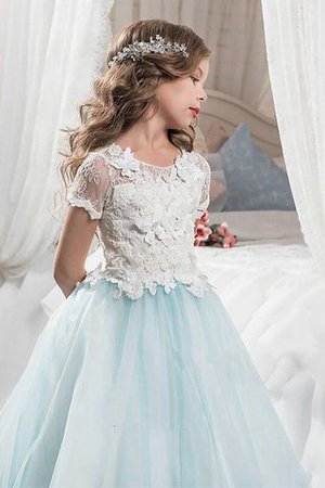 Robe de cortège enfant naturel jusqu'au sol avec manche courte a-ligne en tulle - Photo 3