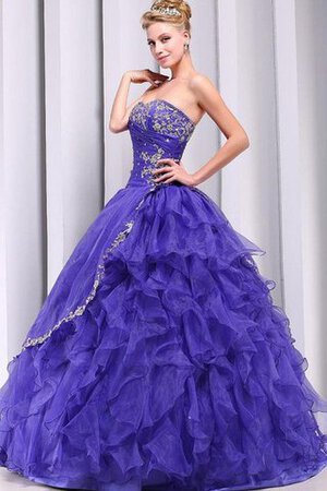 Robe de quinceanera manche nulle en tulle decoration en fleur avec perle jusqu'au sol - Photo 4