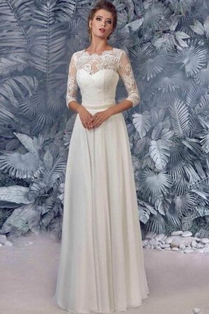 Robe de mariée elégant avec manche 3/4 de col entaillé decoration en fleur avec perle - Photo 1