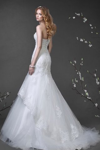 Abito da Sposa senza spalline Coda A Strascico Corto Senza Maniche Sirena in Tulle con Perline - Foto 2