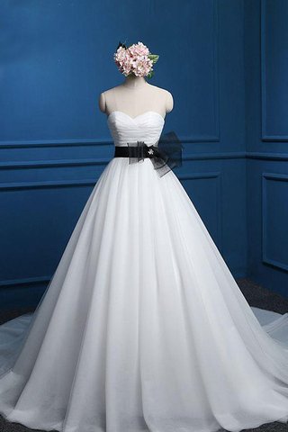 Abito da Sposa con Nastro con Fusciacca in Tulle Cuore Naturale Senza Maniche - Foto 2