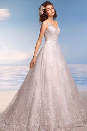 Robe de mariée romantique plissage manche nulle en tulle v encolure - Photo 1