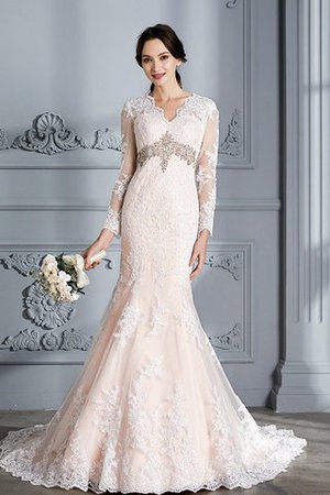 Robe de mariée naturel avec manche longue au bord de la mer en organza avec perle - Photo 3