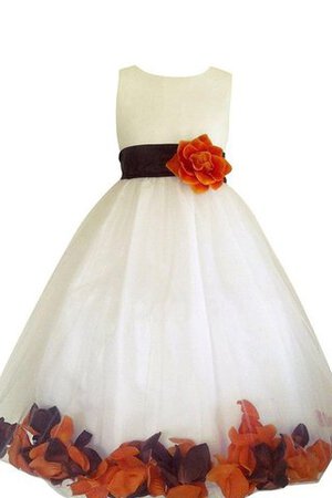 Robe de cortège enfant avec zip manche nulle en satin de tour de ceinture en haute avec fleurs - Photo 1