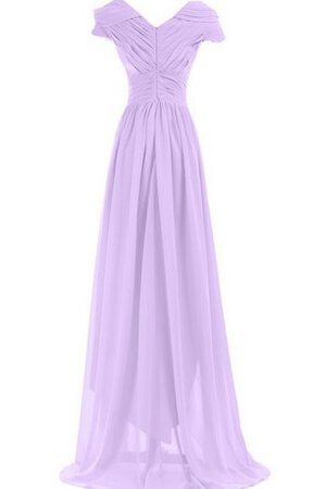 Robe demoiselle d'honneur ruché avec manche courte en chiffon v encolure avec zip - Photo 7