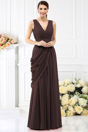 A-Linie Chiffon Plissiertes V-Ausschnitt Bodenlanges Brautjungfernkleid - Bild 7