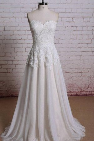 Robe de mariée naturel a-ligne col en forme de cœur avec zip manche nulle - Photo 1