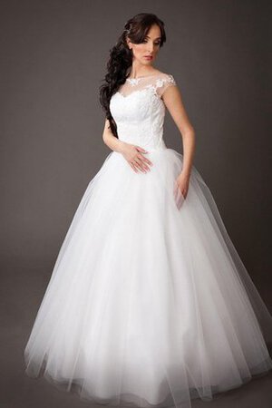 Robe de mariée plissé naturel fermeutre eclair avec manche courte avec décoration dentelle - Photo 1