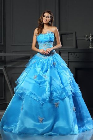 Perlenbesetztes Duchesse-Linie Herz-Ausschnitt Sittsames Bodenlanges Quinceanera Kleid - Bild 1