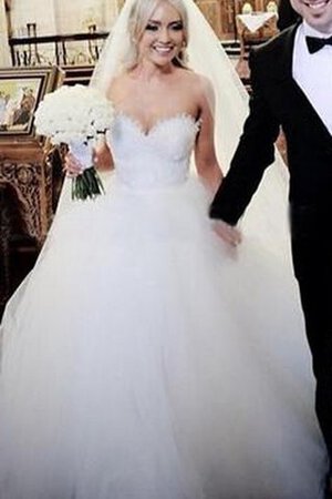 Abito da Sposa Ball Gown Cuore Spazzola Treno in Tulle con Perline Naturale - Foto 2