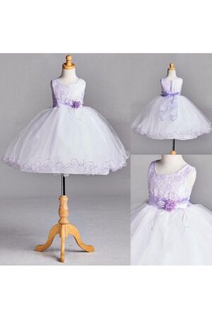 Abito da Cerimonia Bambini con Increspature Ball Gown in Tulle Senza Maniche con Fiore A Terra - Foto 4