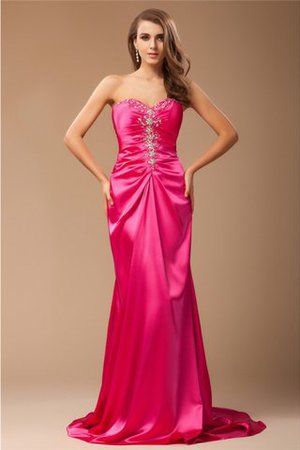 Robe de bal longue de sirène en satin tissé élastique de col en cœur avec perle - Photo 1