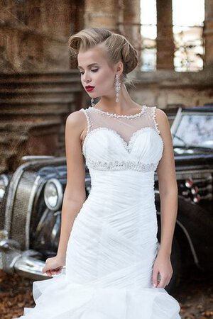 Robe de mariée naturel de traîne moyenne de lotus avec sans manches en organza - Photo 2