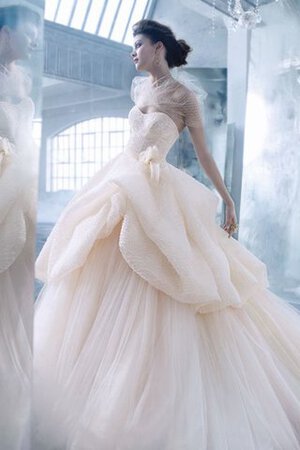 Abito da Sposa Schiena Nuda in Tulle Ball Gown con Stropicciato Cuore Senza Maniche - Foto 3