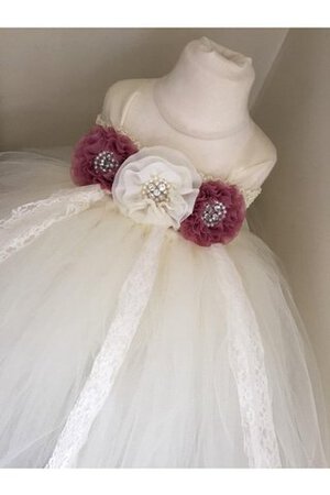 Abito da Cerimonia Bambini Tondo con Increspature decorato in Tulle con Fiore Senza Maniche - Foto 1