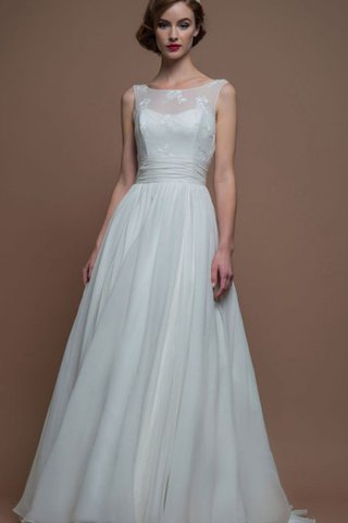 Robe de mariée avec sans manches avec zip a-ligne col en bateau en dentelle - Photo 1