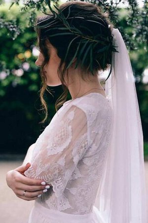 Abito da Sposa con Manica Corte in pizzo Lupetto Barchetta in Chiffon A-Line - Foto 3