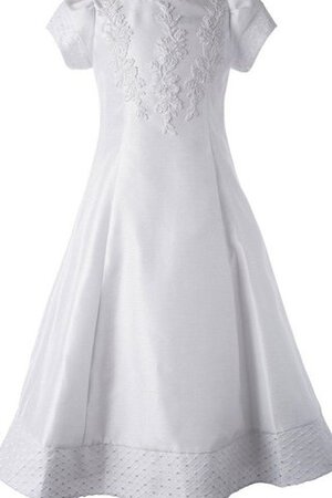 Robe de cortège enfant naturel en satin col en bateau avec manche courte appliques - Photo 1