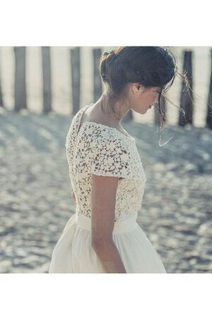 Robe de mariée plissé modeste a-ligne col ras du cou avec manche épeules enveloppants - Photo 4