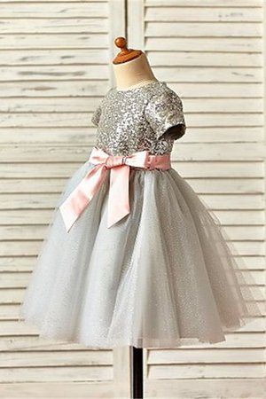 Kurze Ärmeln Reißverschluss Paillettenbesetztes Prinzessin Wadenlanges Blumenmädchenkleid - Bild 2