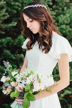 Abito da Sposa con Manica Corte in Chiffon sogno con Perline Senza Maniche Cerniera - Foto 4