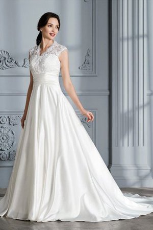 Abito da Sposa Elegante Senza Maniche in Raso Ball Gown V-Scollo - Foto 3