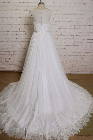 Robe de mariée naturel textile en tulle avec ruban ceinture de col bateau - Photo 2