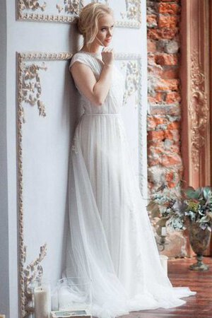 Robe de mariée sage appliques avec manche épeules enveloppants avec manche courte avec perle - Photo 4