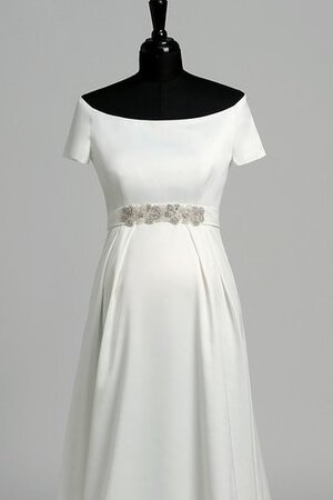 A-Line kurze Ärmeln Satin bodenlanges stilvolles Brautkleid mit Perlen - Bild 3