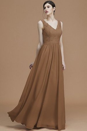 Robe demoiselle d'honneur en chiffon avec sans manches de lotus v encolure a-ligne - Photo 10