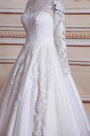 Abito da Sposa Cerniera in Raso in Tulle con Maniche Lunghe Sotto Ginocchio con Bottone - Foto 5