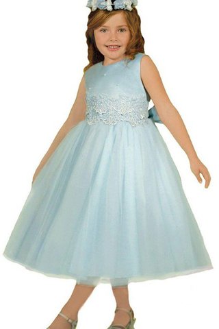 Abito da Cerimonia Bambini Cerniera con Applique in Tulle con Perline A-Line Tondo - Foto 2