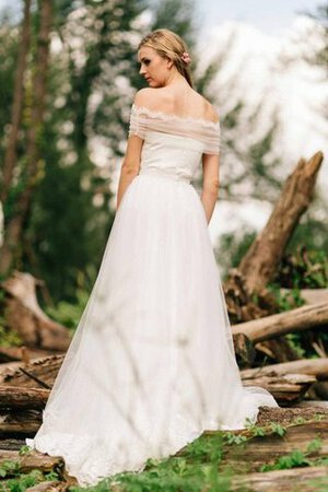 Abito da Sposa Naturale Senza Maniche Cuore in pizzo in Tulle Spazzola Treno - Foto 4